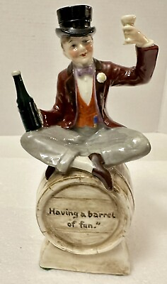 #ad Vintage Decanter Dapper Man “Having A Barrel Of Fun” Bottle Flask Nip Stein Rare $99.99