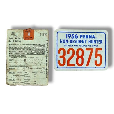 #ad VTG 1952 PENNA Pennsylvania Non Resident Hunter Hunting License Deer Bear Tag $18.99