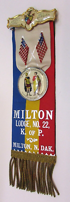 #ad Rare Unused Antique 1893 Knights Pythias Damon Milton ND Lodge 22 Ribbon Badge $50.00