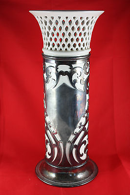#ad Austrian Vintage 11.75quot; Pillar Vase Ornate Silver Plate Sleeve Rogers Bros. C $59.99
