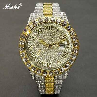 #ad Mens Fully Ice out Bling Round Quality Watch Iced Cz Stainless Steel Diamond NEW $89.39