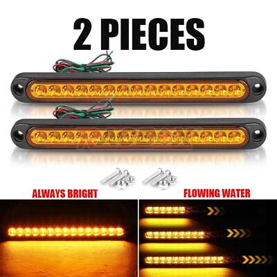 #ad 2X 10quot; LED Amber Brake Flowing Turn Signal Tail Stop Light Bar DRL Trailer Truck $13.98