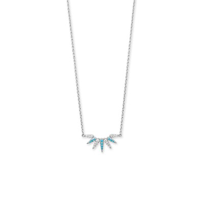 #ad Rhodium Plated 1.5mm Synthetic Turquoise CZ Spike Necklace Women Jewelry Gift $72.00