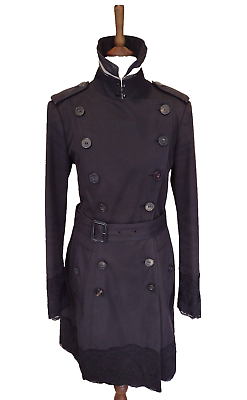#ad Burberry Classic Black Trench Coat with Lace Detailing UK 10 USA 8 IT 42 GBP 195.00
