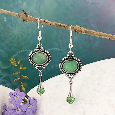 #ad Hand Made Green Agate Earrings Green Crystal Flutes Australian Made Jewellery AU $49.00