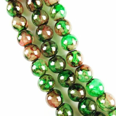 #ad 10mm Green Red Fire Dragon Veins Agate Ball Loose Bead 15.5 inch 53g A 555TZ $9.12