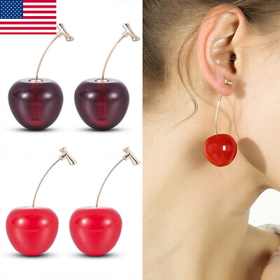 #ad Popular Women Resin Cute Round Dangle Cherry Earrings Red Cherry Earrings $1.93