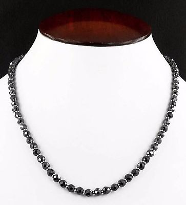 #ad 5 mm Black Diamond Necklace 20 inches Faceted Bead Silver Luster Shine Certified $189.05