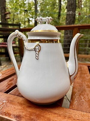 #ad Antique c1879 Hamp;C Haviland Limoges France Nautical Rope and Cable Coffee Teapot $94.99