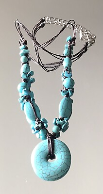 #ad Boho Chic Turquoise Pendant amp; Rock Clustered necklace 17” plus 3” extension $9.95