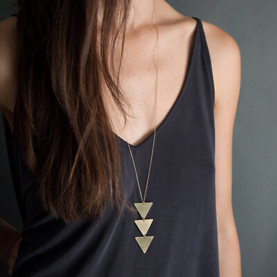 #ad Fashion Women Long Gold Triangle Chain Choker Sweater Necklace Chain Jewelry $1.12