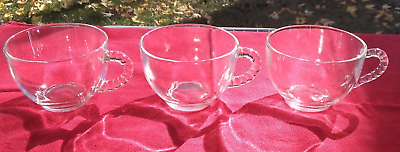 #ad Lot of 3 Vintage Clear Glass Beaded Bead Handle Punch or Snack Set Cups $8.00