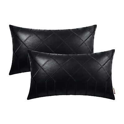 #ad Leather Pillow Covers 12 X 20 Inches Black Faux Leather Lumbar Pillow Covers ... $23.64