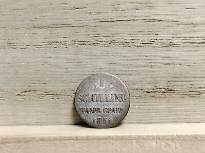#ad 1851 1 Schilling German States Silver Coin Free Hansectic City of Hamburg $20.00