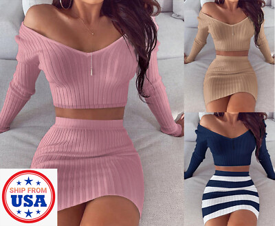 #ad Women Ladies Casual Sexy Slim Mini Dress Skirt Bodycon Knit Sweater Party Club $22.99
