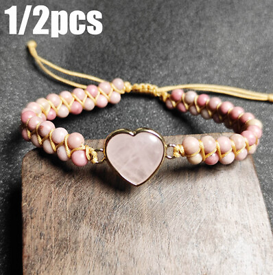 #ad Rhodochrosite Heart Charm Women Girls Healing Handmade Braided Bracelet 1 2pcs $10.49