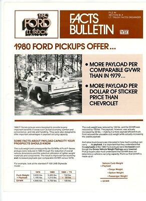 #ad Ford 1980 Trucks F series Facts Bulletin Dealership Showroom Sales $5.00