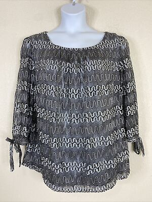 #ad DB Womens Plus Size 2X Silver Knit Blouse 3 4 Bowtie Sleeve Scoop Neck $11.84