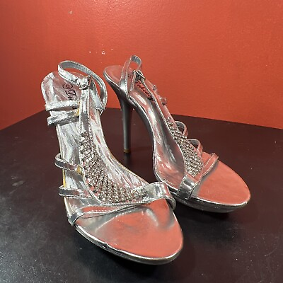 #ad Delicacy pump silver shoes size 6 rhinestones evening stilettos $25.00