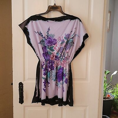 #ad Vintage Swimsuit Coverup Caftan Purple Floral Print Small $30.00