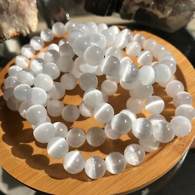 #ad Natural Selenite Stone Beaded Bracelet Clear Gemstone Stretch Bracelet Handmade $11.90