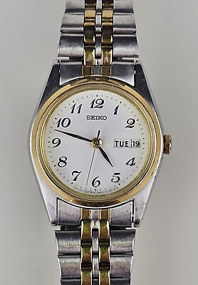#ad Seiko Two Tone Gold Silver Calendar Day Date 7N83 0011 Wristwatch Tested Working $19.95