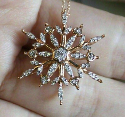 #ad 2 Ct Round Cut Simulated Diamond Snowflake Pendant Necklace 14k Rose Gold Plated $78.84