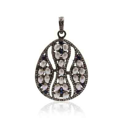 #ad Blue Sapphire amp;Pearl Gemstone Pendant925 Sterling SilverPave Diamond Pendant $295.90