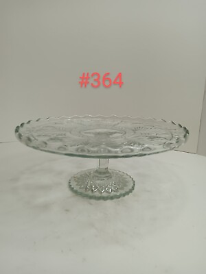 #ad Vintage Indiana Glass Clear Horsemint Footed Pedestal Cake Plate Stand 9 5 8” $30.00