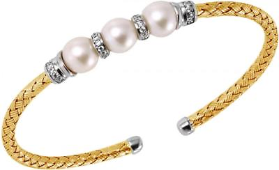 #ad Charles Garnier Yellow 925 Silver Cuff Bracelet Cultured Freshwater Pearl CZ 818 $235.00