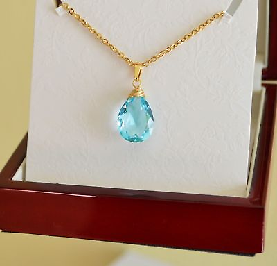#ad Gorgeous Faceted Light Blue Aquamarine Pear Teardrop Yellow Gold Pendant $77.90
