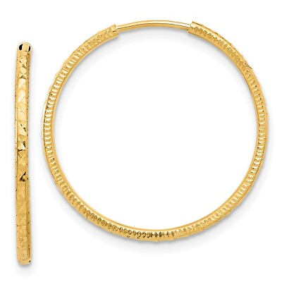 #ad 14k Yellow Gold Diamond cut 1.50mm Endless Hoop Earrings L 24.9 mm W 1.5 mm $157.50