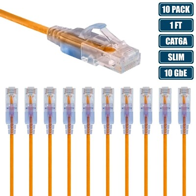 #ad 10 Pcs 1FT CAT6A RJ45 Ethernet LAN Network UTP Patch Cable Slim Cord 10G Yellow $31.79