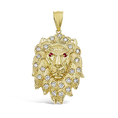 #ad Lion Head Pendant Real 10k Gold Mens Charm Simulated Ruby 2.5quot; $621.00