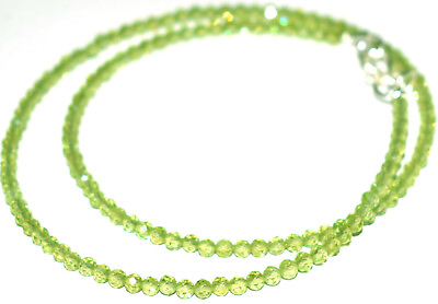 #ad 925 Sterling Silver 18quot; Strand Necklace Green Peridot Gemstone $35.60