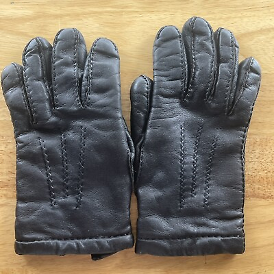#ad Aris Mens 100% Wool Lined Black Leather Gloves Stitched Size M $19.99