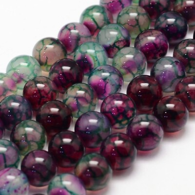 #ad 10 Dragon Vein Agate Gemstone Beads Striped Fuchsia Purple Jewelry Supplies 6mm $3.98