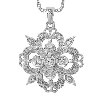 #ad 14K White Gold Antique Filigree 1 4ct. Diamond Necklace Charm Pendant Chain 2... $1069.00
