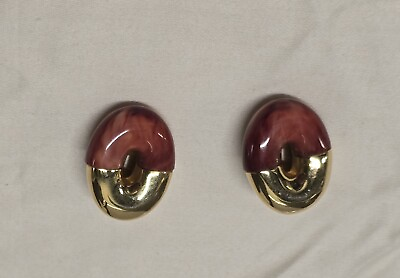 #ad Signed 1979 GIVENCHY Paris NY Gold Tone Red Swirl Lucite Clip On Earrings #1010 $85.00