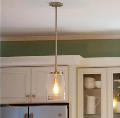 #ad Hampton Bay Mullins 6.75 in 1 Light Brushed Nickel Mini Pendant with Glass Shade $24.99