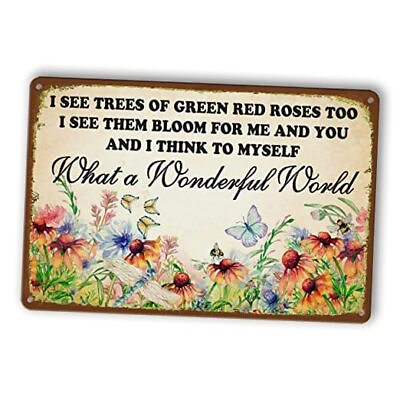 #ad Flower Metal Tin Sign Vintage Garden Signs What A Wonderful World I See 011 $21.80
