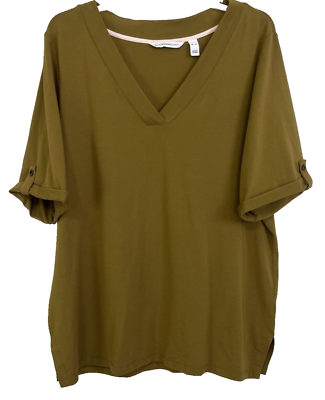 #ad Isaac Mizrahi V Neck Tunic Shirt XL Green Rolled Short Sleeve A399917 Women CB6M $16.19