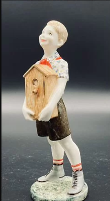 #ad Statue Vintage Porcelain Multi Colors Home Decor Unique Birdhouse boy Beautiful $320.00