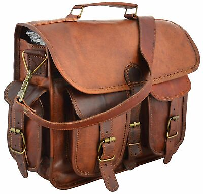 Genuine Vintage Brown Leather Bag Men#x27;s Messenger Shoulder Laptop Bag Briefcase $74.99