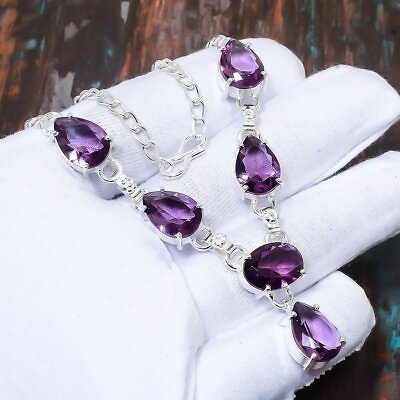 #ad Amethyst Gemstone Handmade Gift Jewelry Necklace 18quot; h846 $8.99