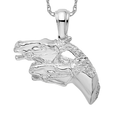 #ad 925 Sterling Silver Double Horse Head Necklace Animal Lover Pendant Equestria... $122.00