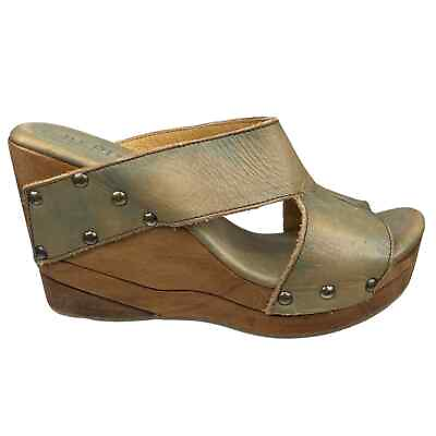 #ad Bed Stu Women#x27;s Olea Olive Boho Distressed Wood Slip On Sandals Size US 7.5 $84.00