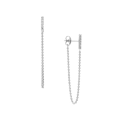 #ad Staple CZ Stud with Dangle Chain Earring Real 14K White Gold $128.69
