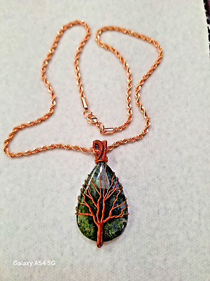 #ad GORGEOUS GREEN TREE AGATE PENDANT NECKLACE *HANDCRAFTED IN INDIA *20quot; SWEATER... $18.00