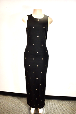 #ad ST. JOHN Black Silver beaded Long EVENING Dress Size 2 On Sale nt $149.25